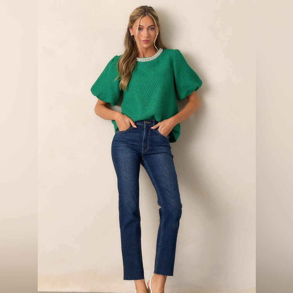 Green Tweed Blouse with Pearl Detail - Picture 4 of 13